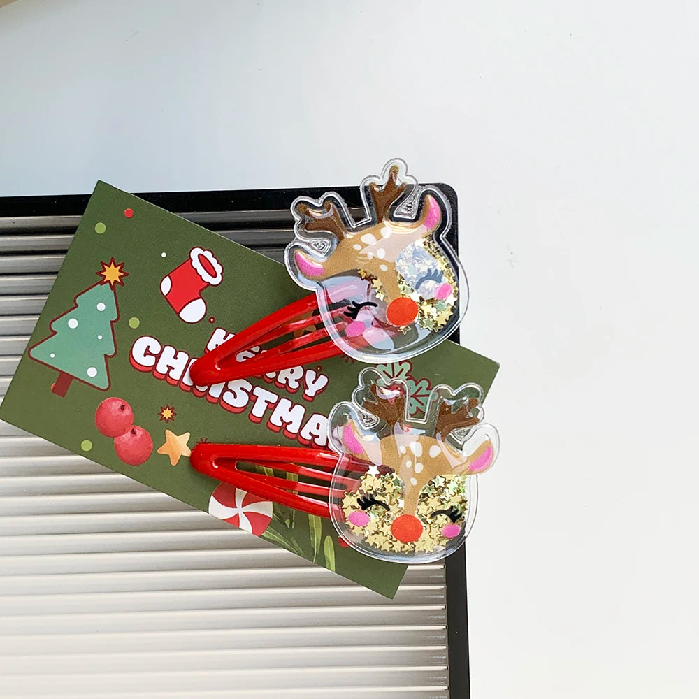 2-Pack Christmas Hairpins – Festive Tree, Santa & Deer Design Peaceful Pleasures Health and Wellness Elk style China Mainland