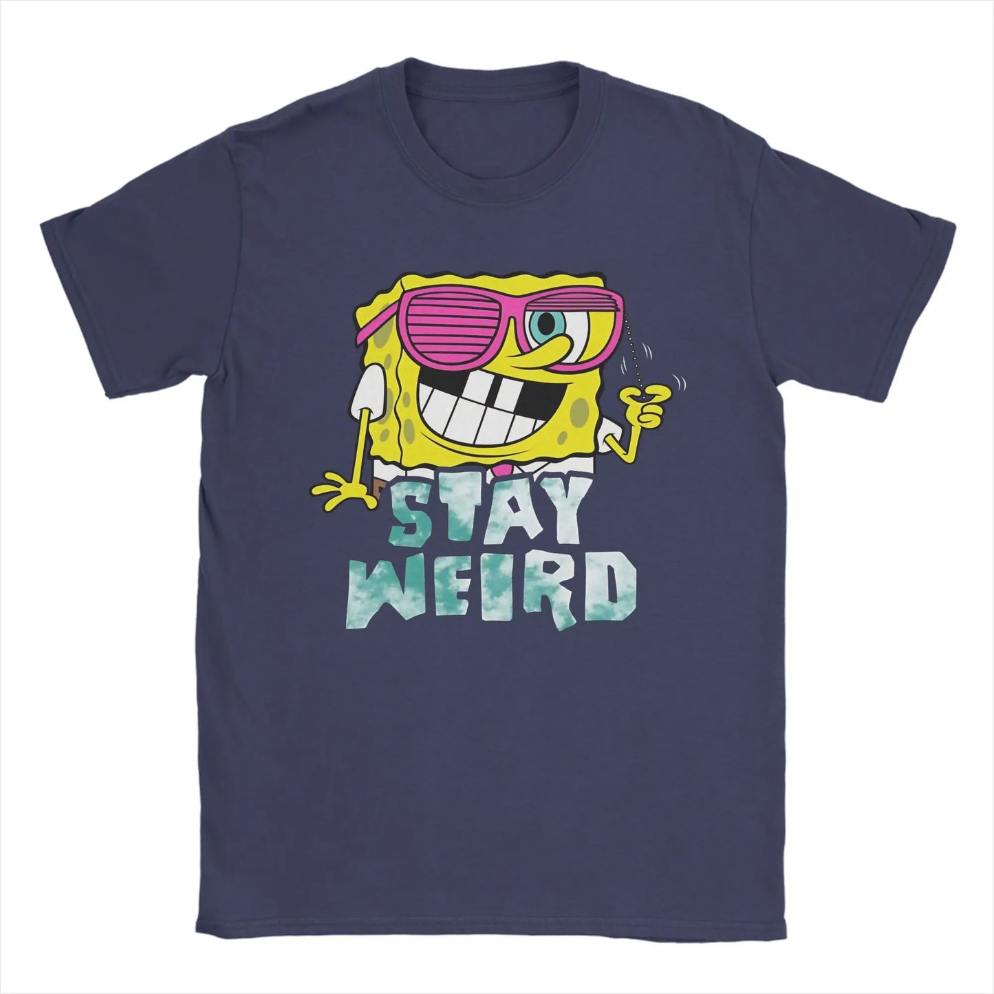 S-Spongebobs T Shirt Summer Stay Weird Pure Cotton T Shirts For Men Popular Casual Tshirt Short Sleeve Awesome Top Tees Peaceful Pleasures Health and Wellness Navy Blue XXL