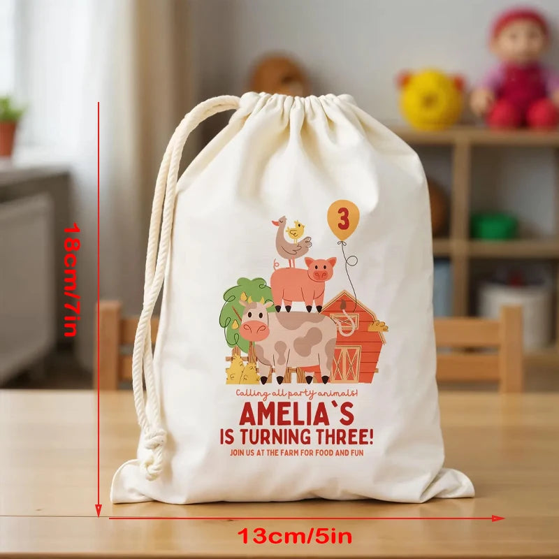 4-Pack Personalized Farm Animals Birthday Party Bags | Baby Shower Party Favor Bags Peaceful Pleasures Health and Wellness