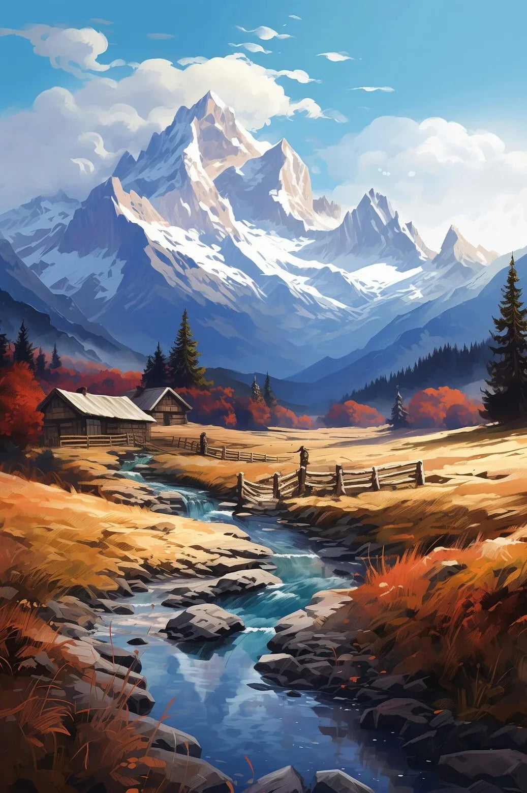 Watercolor Lake City Canvas Wall Art – Unframed Landscape Print