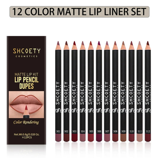 12pcs Matte Lipstick Lip Liner Set, 12 colors, nude, velvet, matte, soft mist, long-lasting, 0.8g*12 Peaceful Pleasures Health and Wellness