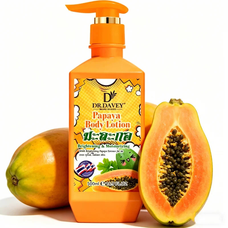 500ml Brightening&Moisturizing Papaya Body Lotion moisturizes and nourishes the skin leaving a refreshing and non greasy scent Peaceful Pleasures Health and Wellness