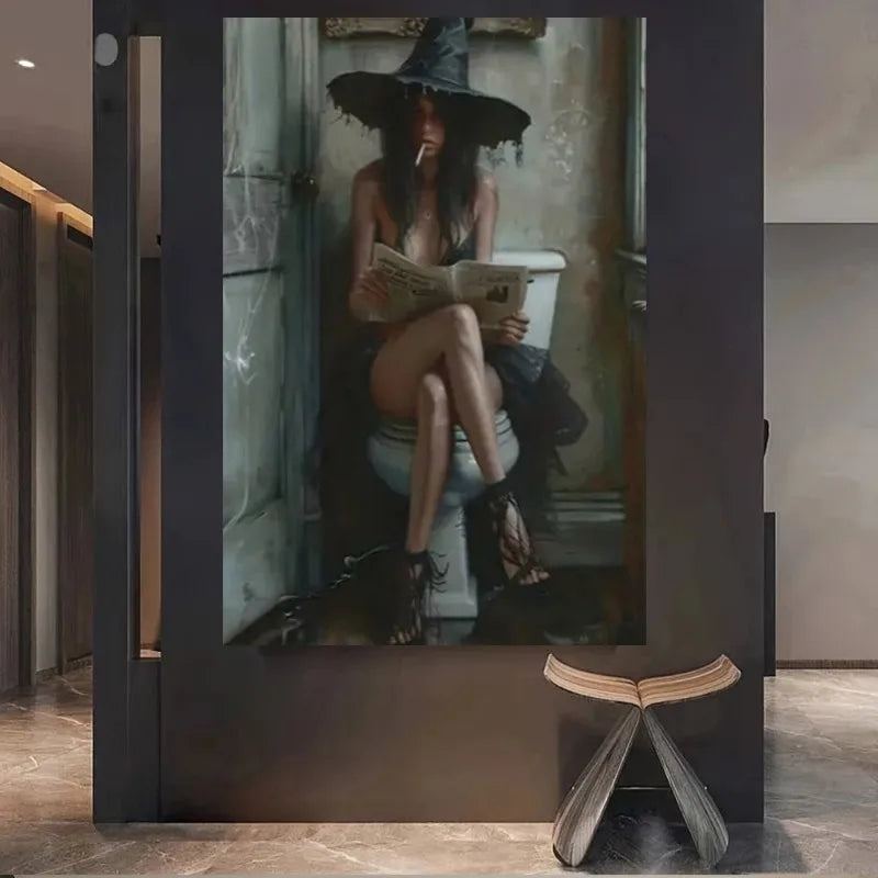 Witch & Cigarette Halloween Canvas Poster | Unframed Wall Art Canvas Wall Poster Peaceful Pleasures Health and Wellness