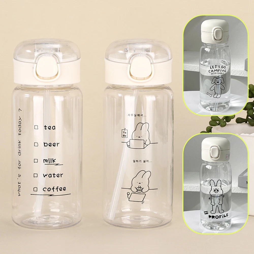 520-600ML Transparent Creative Printed Plastic Water Bottle Bouncing Straw Sports Cup Outdoor Travel Portable Water Bottle Regal Peaceful Pleasures Health and Wellness
