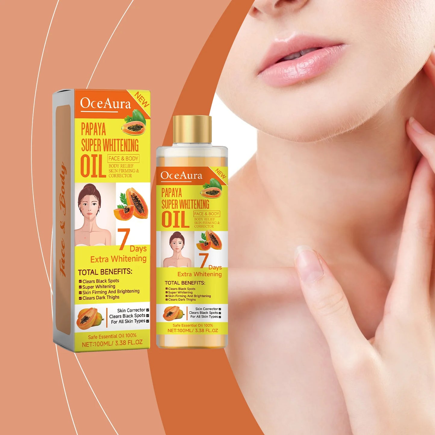 OCEAURA Papaya Whitening Body & Face Oil – 3.38 oz Moisturizer