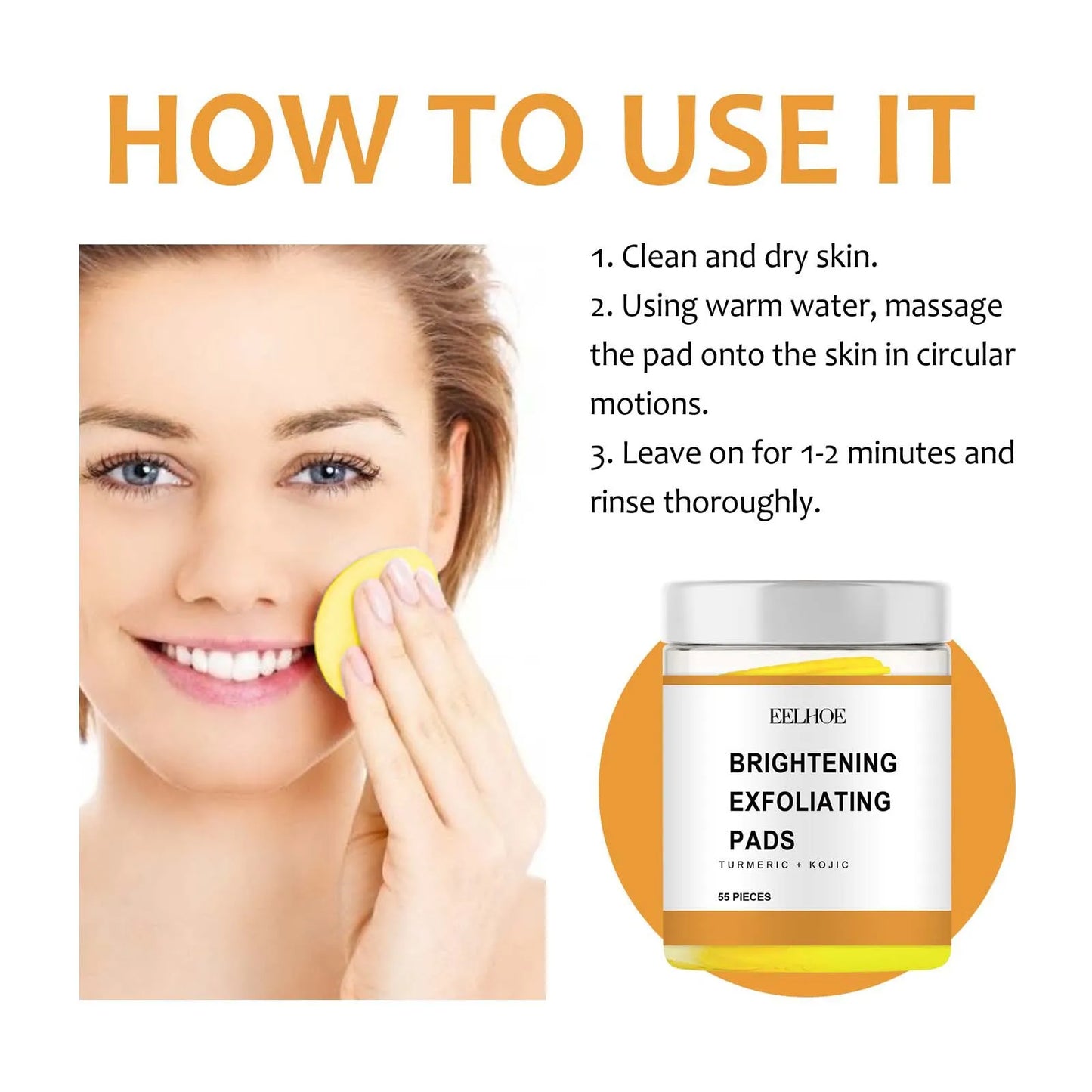 EELHOE Turmeric Kojic Acid Exfoliating Facial Pads 55Pcs