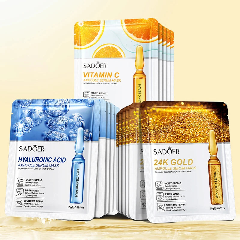 SADOER 24K Gold Hyaluronic Acid Face Mask 15pcs – Anti-Wrinkle