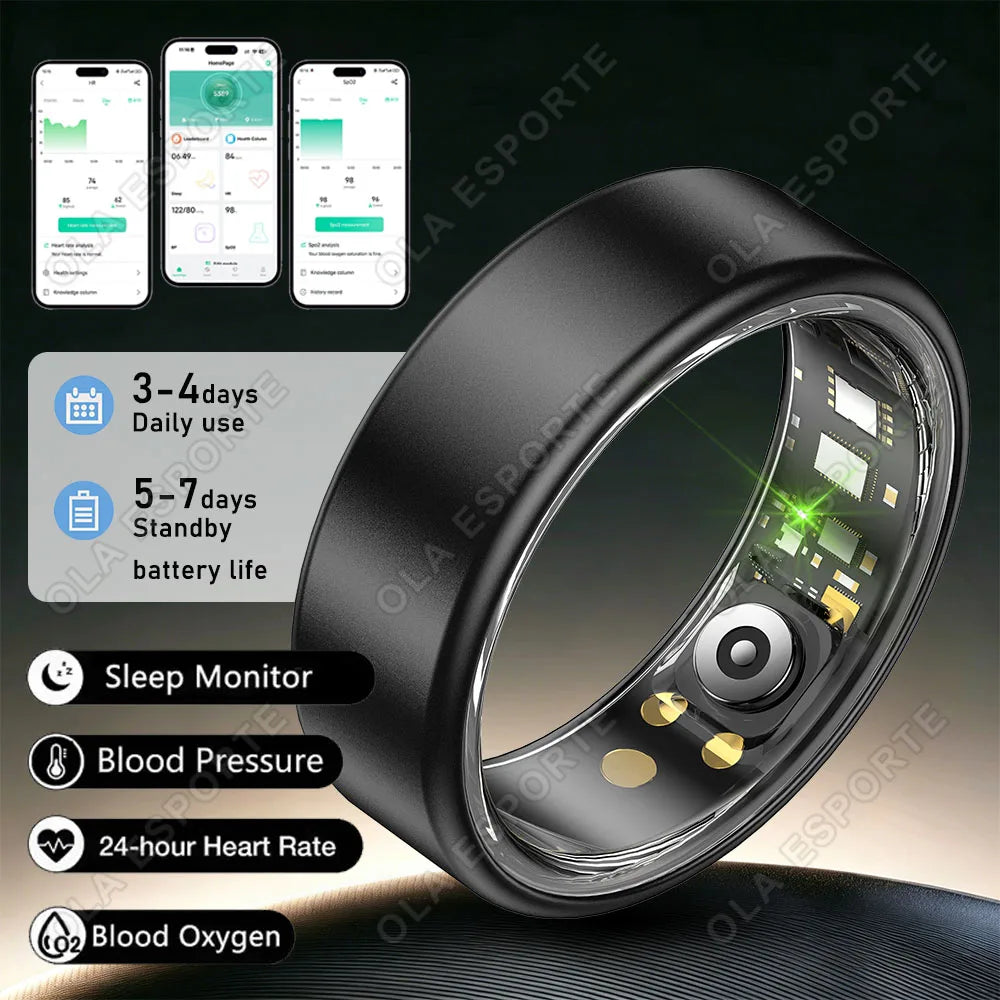 New Smart Ring IP68 Waterproof Heart Rate Blood Oxygen Health Monitor Smartring Take Photo Exercise Record Bluetooth Ring 2026 Peaceful Pleasures Health and Wellness Black 6