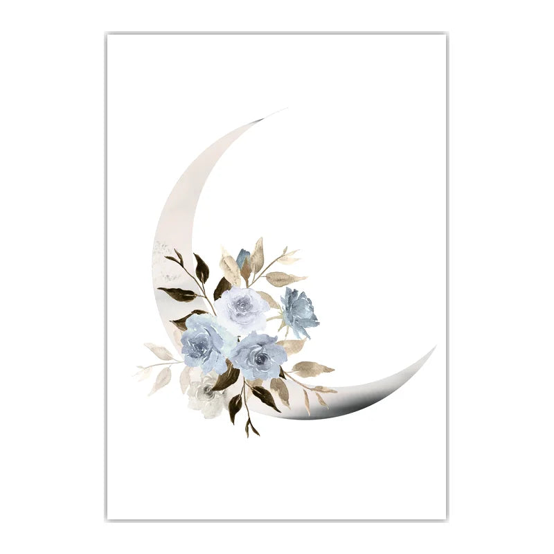 Plant Flower Wall Art, Nordic Moon Canvas Painting, Minimalist Aesthetic Poster Print for Living Room Bedroom Wall Decor Peaceful Pleasures Health and Wellness 06 15x20cm No Frame China Mainland