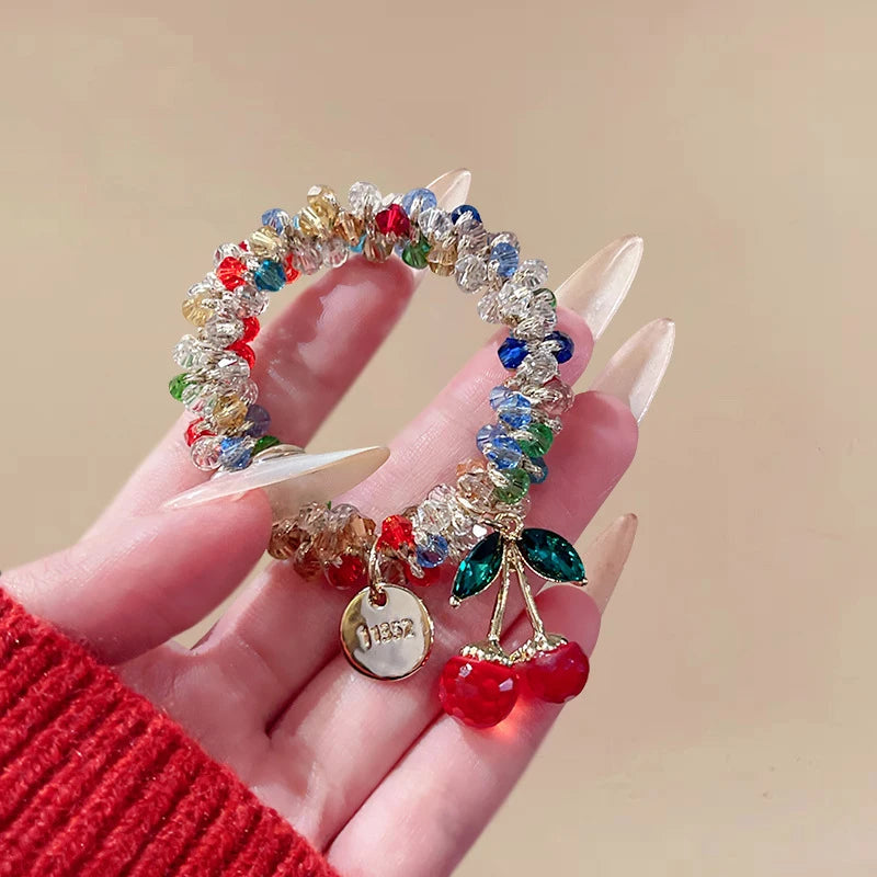 Crystal Cherry Rhinestone Scrunchie | Sparkly Hair Tie Women