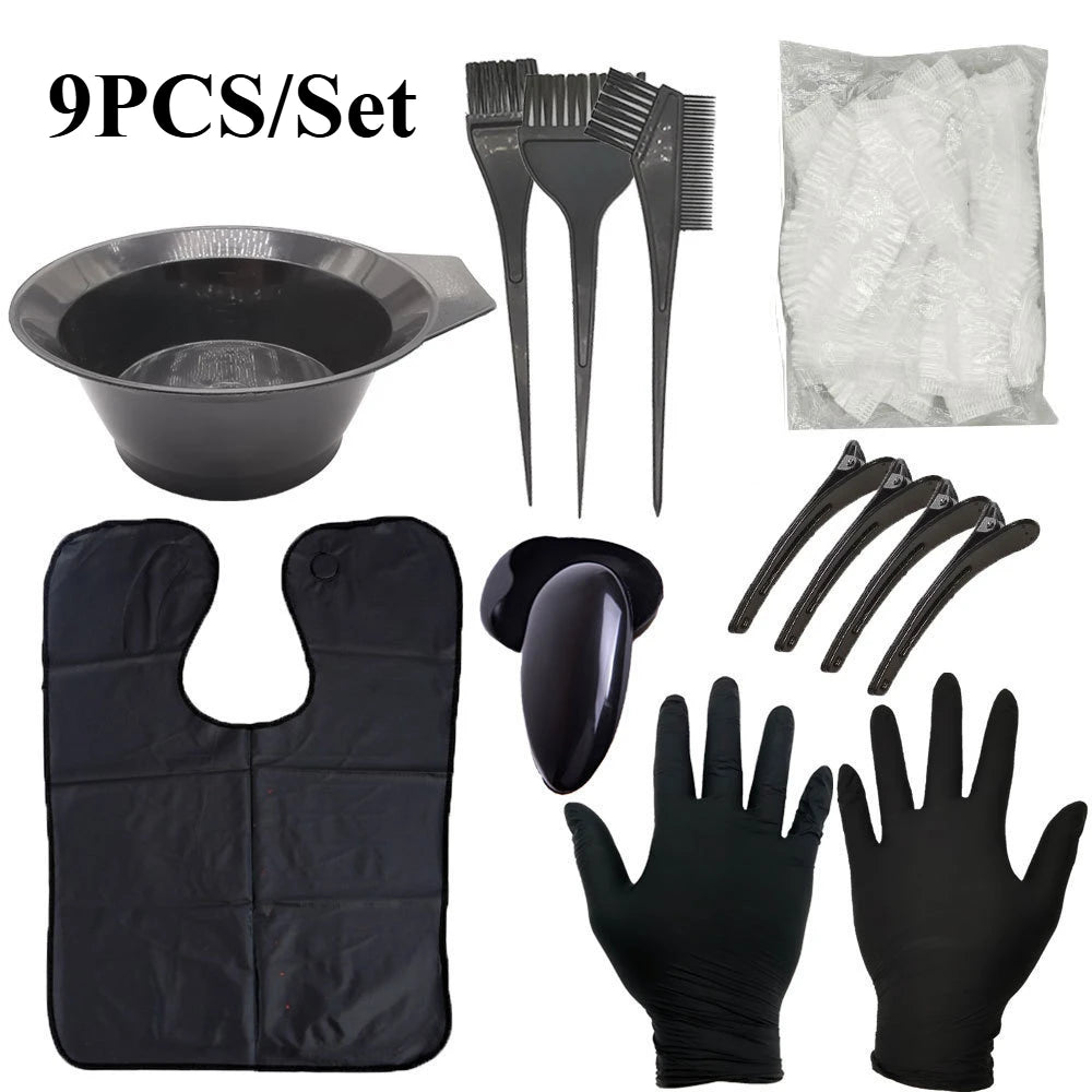 9/5Pcs Set Home Salon Hair Dyeing Brush Hair Dyeing Cream Bowl Coloring Brush Comb Earcap Clips Dyeing Cape Kits Hair Tint Tool Peaceful Pleasures Health and Wellness