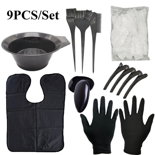 9/5Pcs Set Home Salon Hair Dyeing Brush Hair Dyeing Cream Bowl Coloring Brush Comb Earcap Clips Dyeing Cape Kits Hair Tint Tool Peaceful Pleasures Health and Wellness