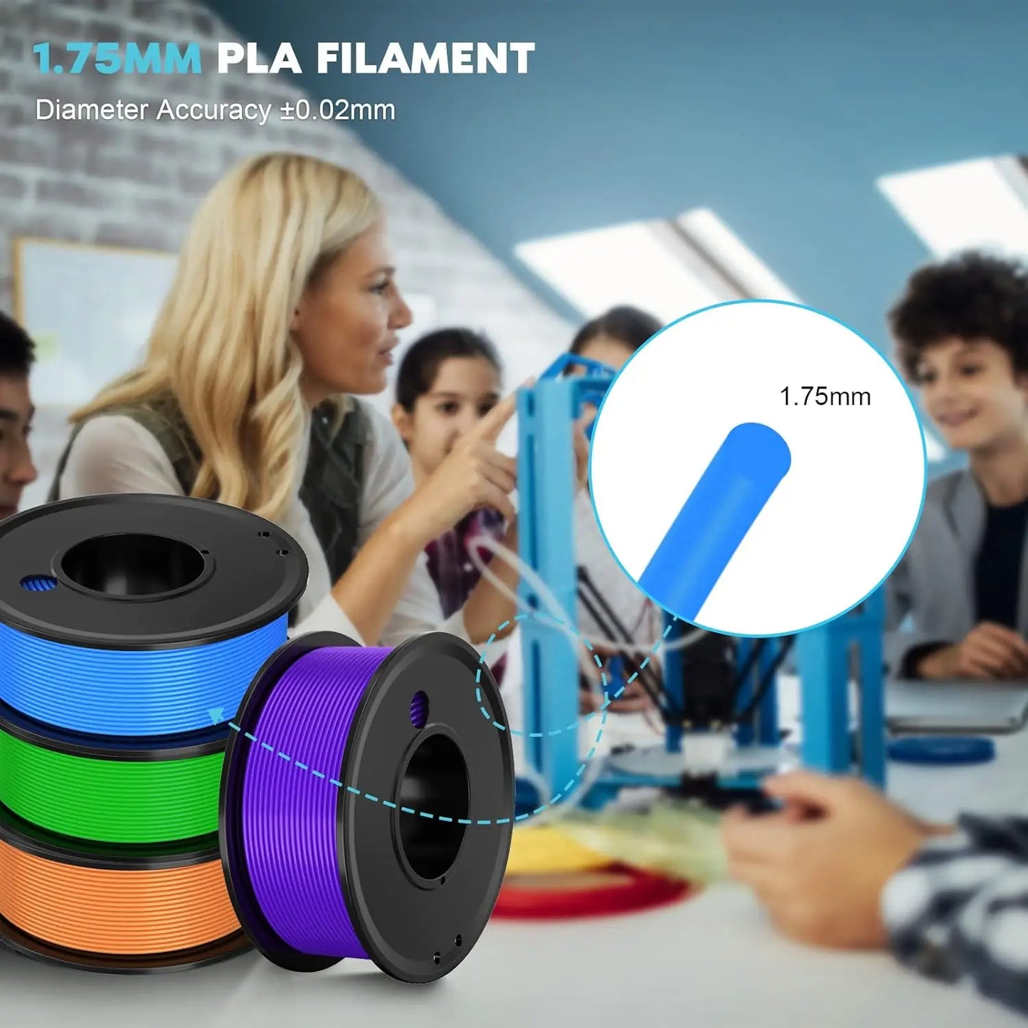 DINGSUN 3D PLA Filament 1.75mm 4-Color 1KG Pack ±0.02mm