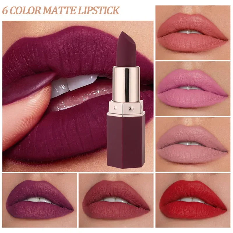 Handaiyan 6-Color Matte Waterproof Velvet Lipstick – Long-Lasting