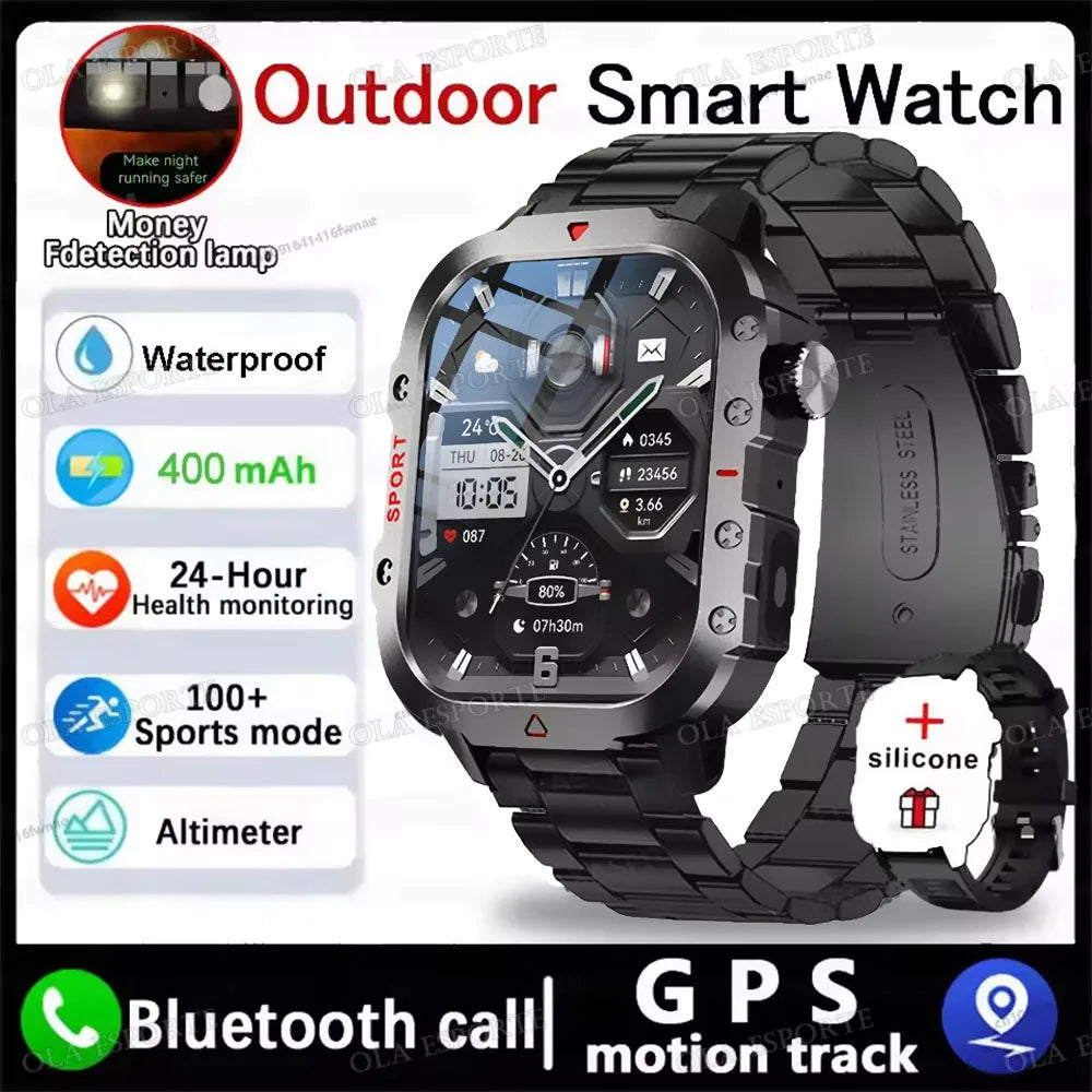 2026 New Military Outdoor Smart Watch Men's GPS Flashlight Bluetooth Call 2.01" AMOLED Screen 10ATM Waterproof Sports Smartwatch Peaceful Pleasures Health and Wellness NEW-Bk22Szstrap