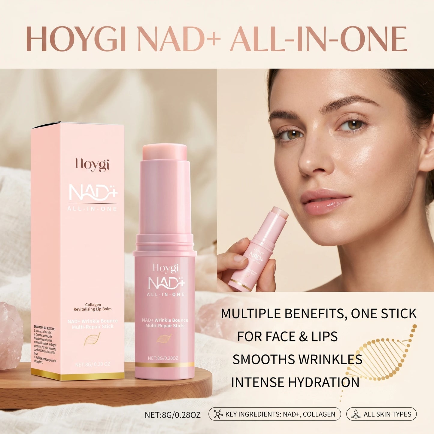 Nad+ Multi-repair Stick for Face & Lips, Hydrating Moisturizing Skin Fade Fine Lines Improve Dullness Skin Brightening Skin Care Peaceful Pleasures Health and Wellness