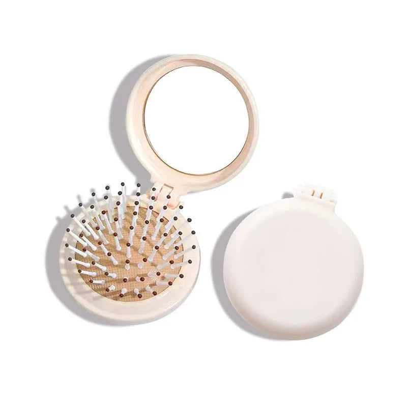 Mini Portable Folding Travel Hair Brush with Mirror for Women Lightweight Plastic Dual Fold Design for Outdoor Use Hand Washable Peaceful Pleasures Health and Wellness white 1pcs