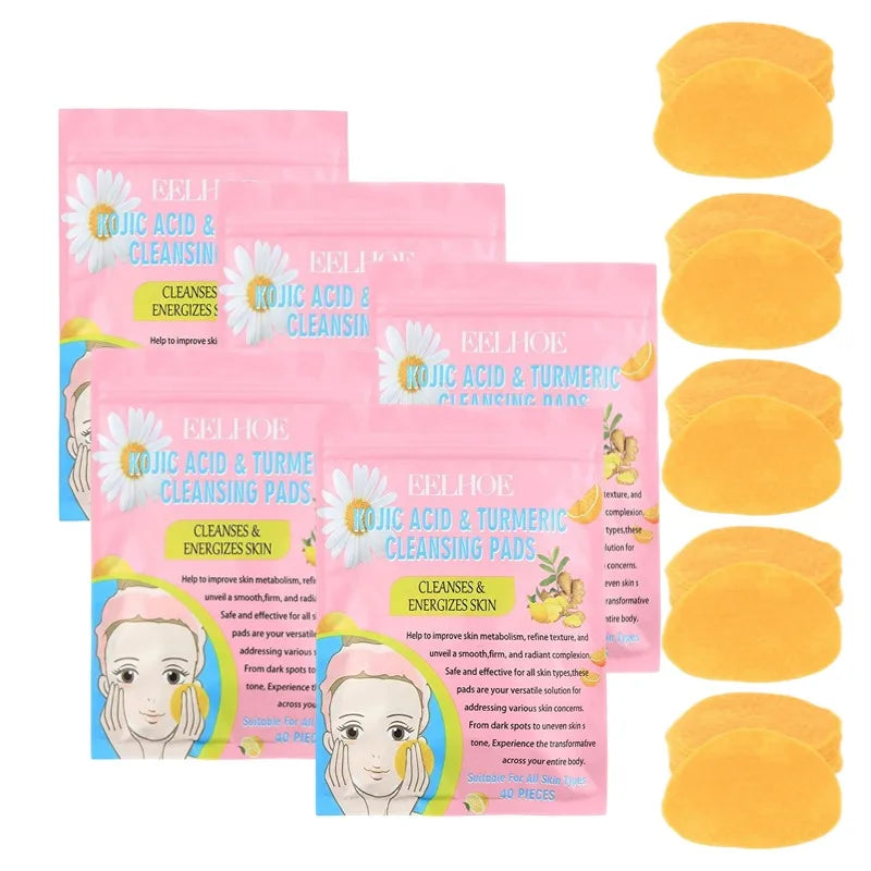 Turmeric Kojic Acid Facial Exfoliating Cleansing Pads Lemon deeply Cleansing skin brightening Whitening Cotton pad skin care Peaceful Pleasures Health and Wellness 5 pack