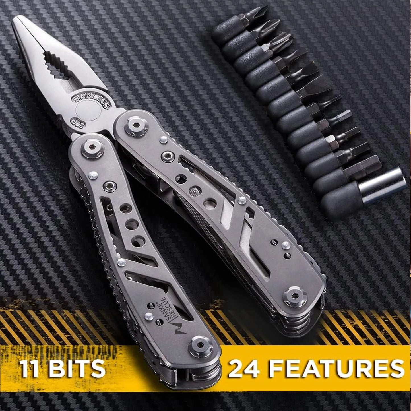 Multitool 24 in 1 Pocket Outdoor Plier Army Knife Heavy Duty Stainless Steel Multi-purpose Tool for Hunting Hiking Camping Peaceful Pleasures Health and Wellness Steel color