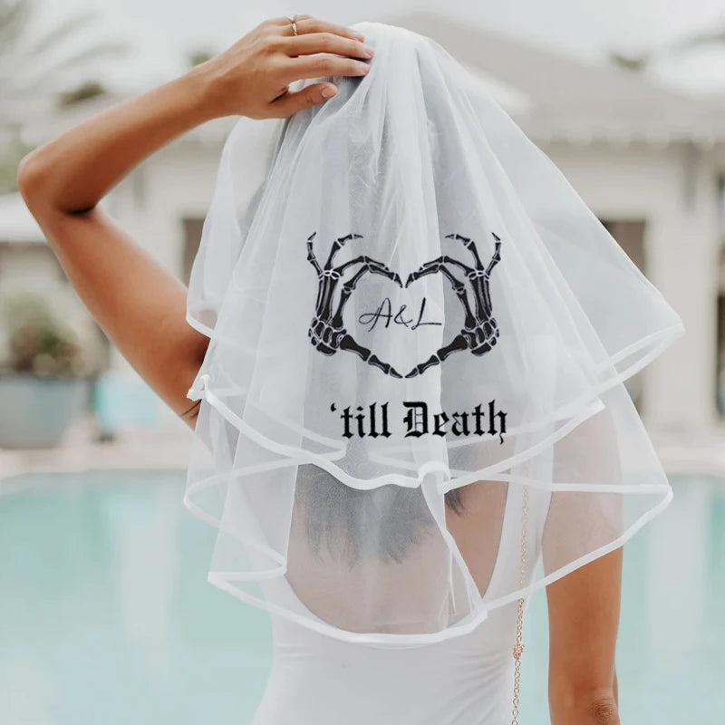 Personalized Skeleton Bridal Veil | Halloween Bachelorette Party