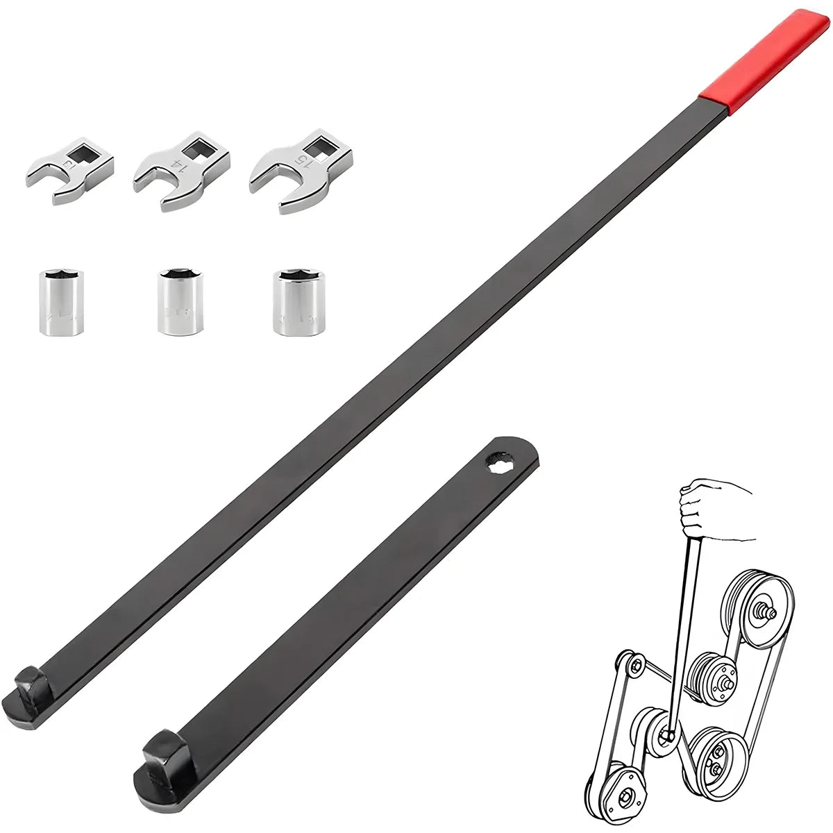 Hot Sell Universal Serpentine Belt Tensioner Tool Kit 8PC 3/8" & 1/2" Drive Adjustable Wrench for Automotive Repair Peaceful Pleasures Health and Wellness 8pcs