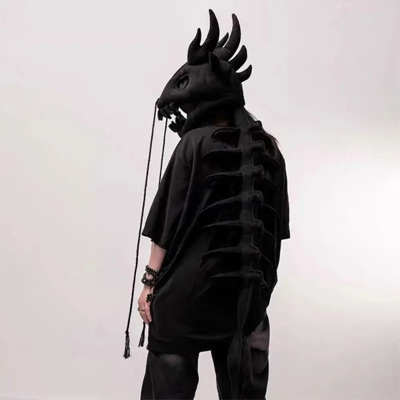 Dinosaur Skeleton Plush Headgear & Tail Cosplay Costume Prop