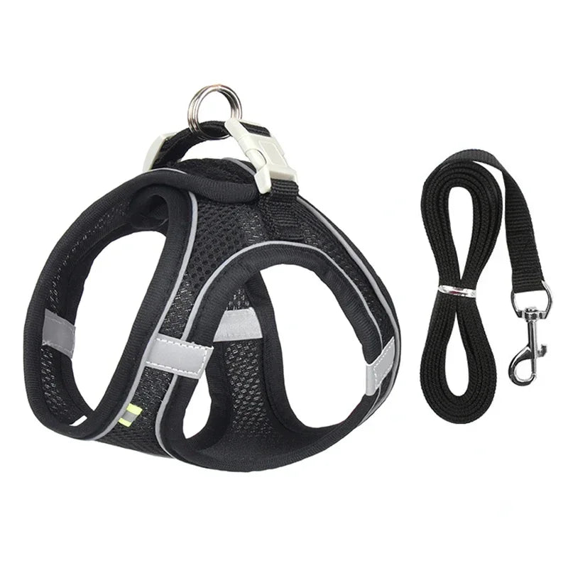Puppy Harness Set Dog Accessories Adjustable Pet Vest Dogs French Bulldog Chihuahua Small Dog Collar Supplies Products Home Peaceful Pleasures Health and Wellness black L 10-15 Kg