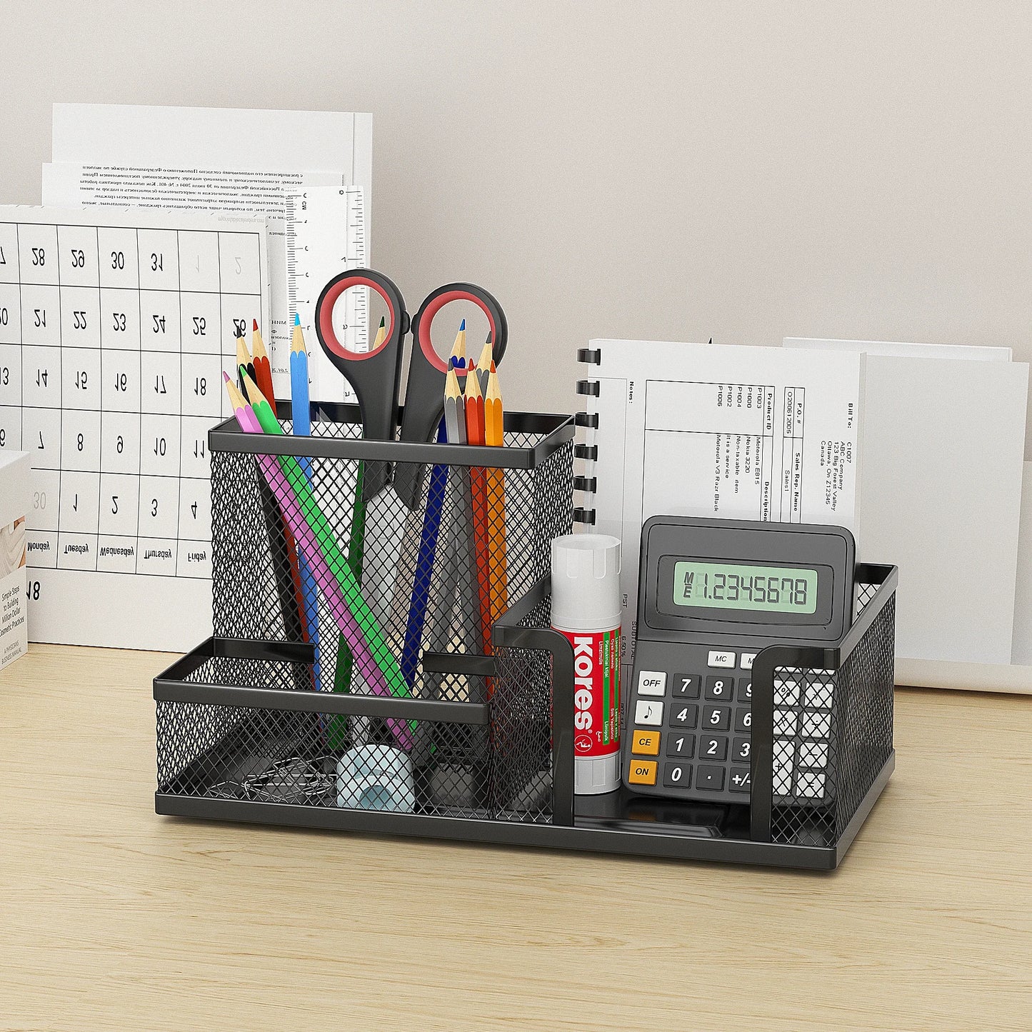 Black Mesh Desk Organizer 3-Tier | Pencil Holder & Baskets