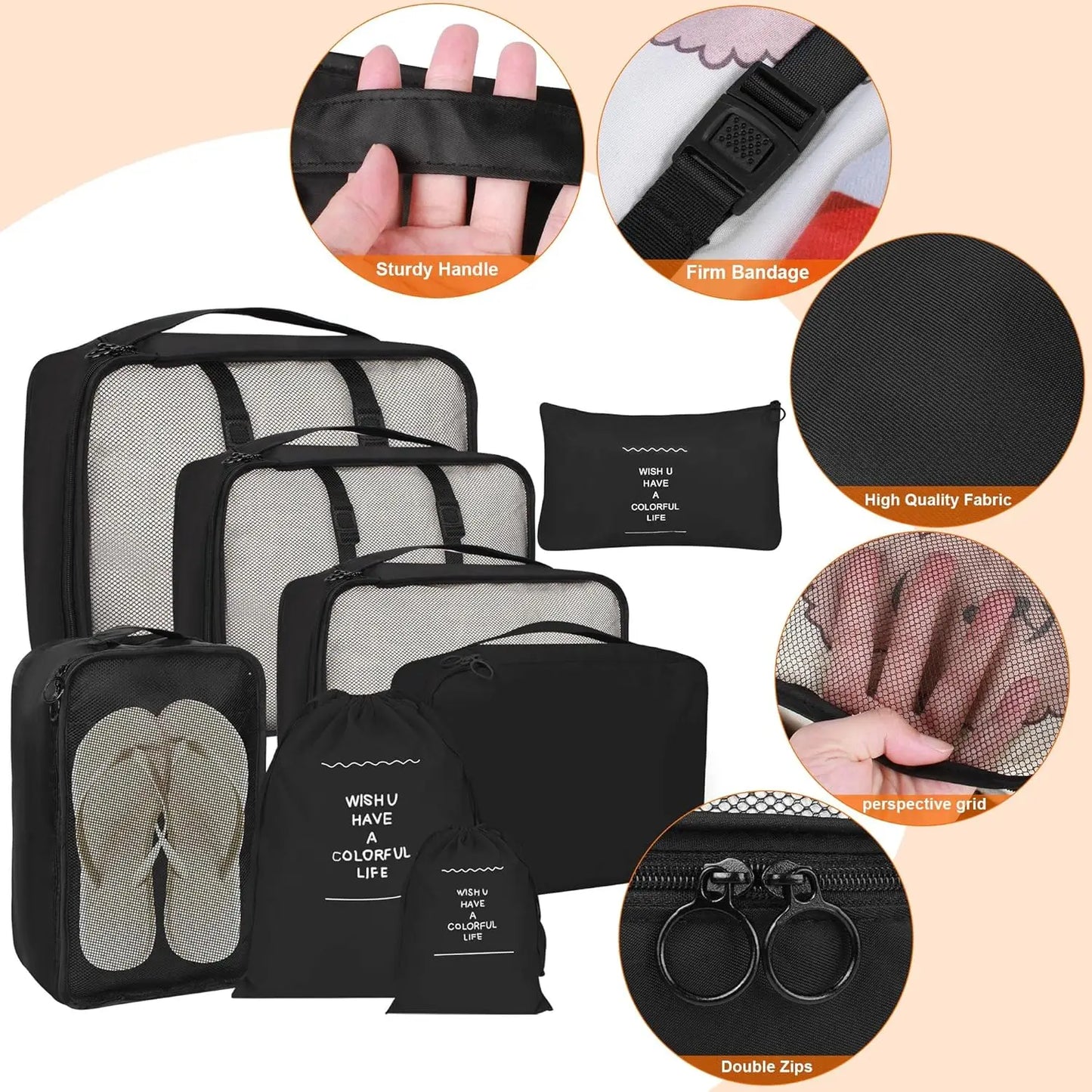 8-Piece Travel Packing Cubes Set with Laundry & Shoe Bags Peaceful Pleasures Health and Wellness