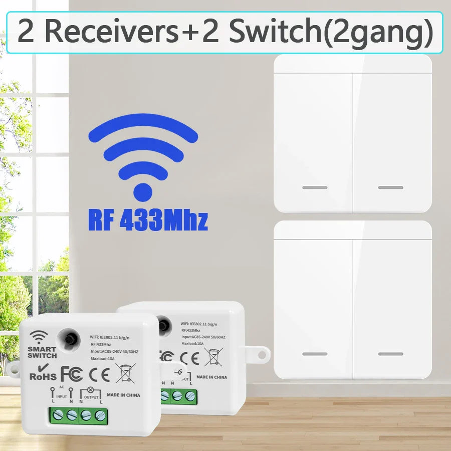 433MHz Wireless Wall Switch 1/2/3 Gang Remote Light Control