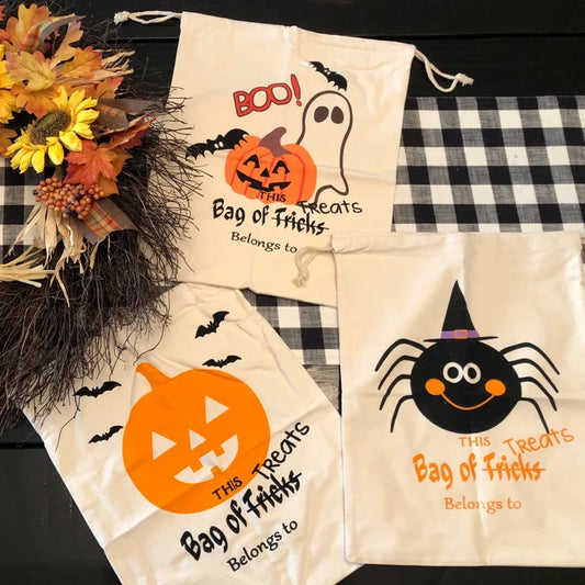 Personalized Halloween Drawstring Candy Bag | Pumpkin & Bats Halloween Candy Bag Peaceful Pleasures Health and Wellness