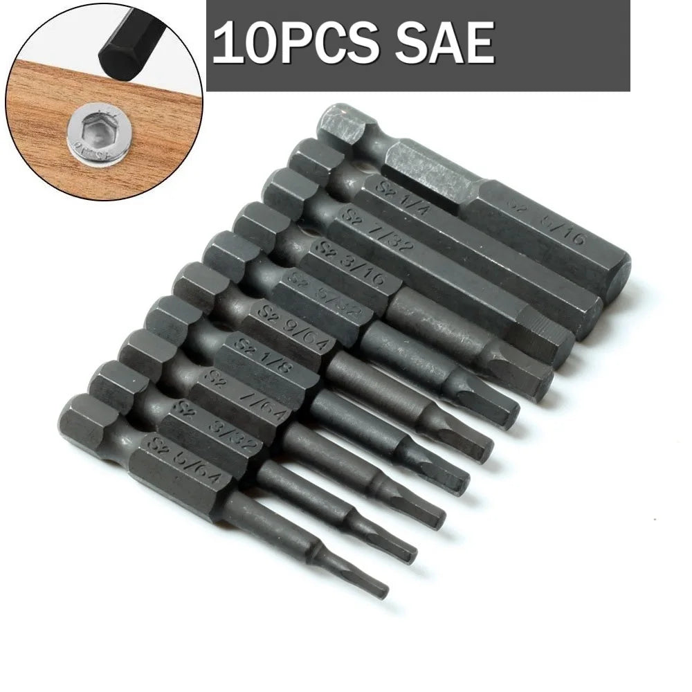 10-Pc SAE & Metric Hex Allen Wrench Drill Bit Set | 1/4" Magnetic Peaceful Pleasures Health and Wellness