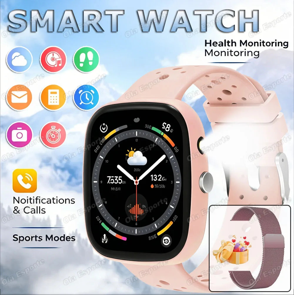 New Game Smart Watch 1.83 Bluetooth Call Sports Mode Music/Camera Control LED Flashlight Long Battery Watch for Android/IOS Gift Peaceful Pleasures Health and Wellness Pink Milan
