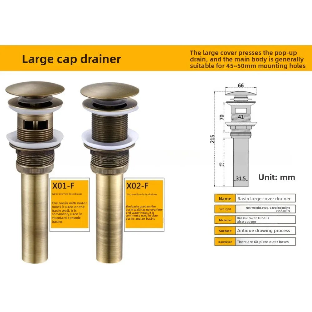 Brass Round Bottle P-Trap 1-1/4" with Pop-Up Drain – Antique Kit