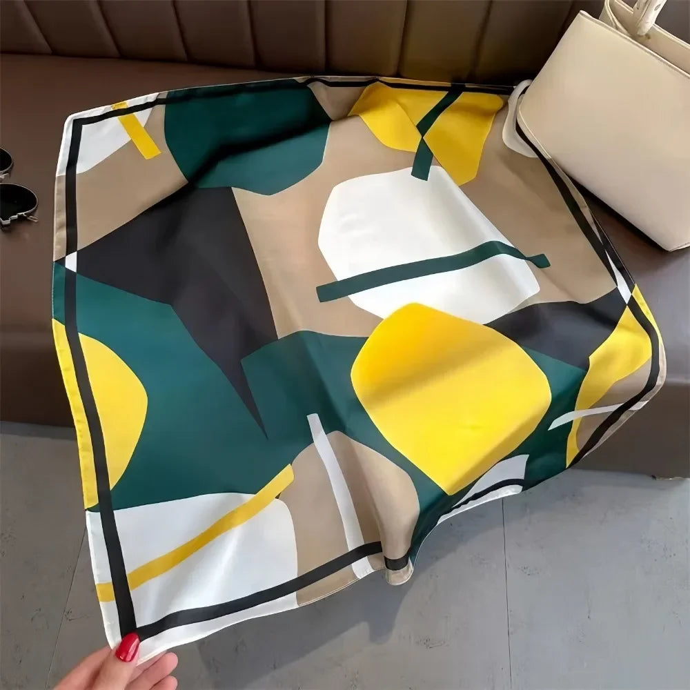Women's Printed Square Scarf 70x70cm – Silk-Feel Shawl & Wrap