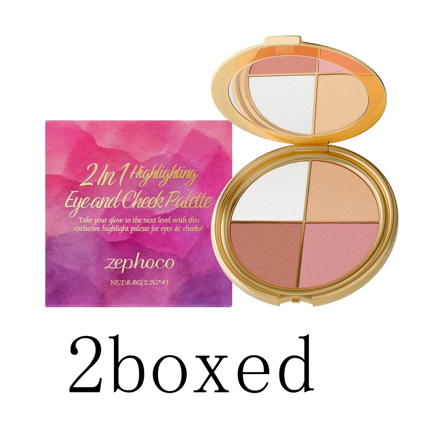 Zephoco 2-in-1 Eye & Cheek Palette – Shimmer Highlight & Blush