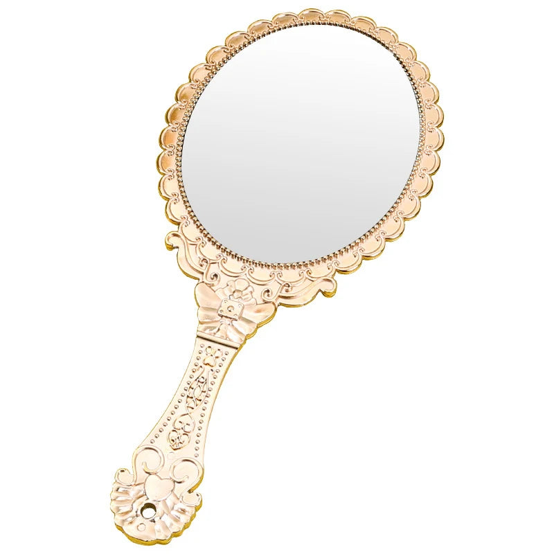 Rose Gold Portable Vintage Makeup Mirror Hand Hold Oval Round Mirror Noble Restore Ancient Ways Court Mirror Beauty Tool Peaceful Pleasures Health and Wellness