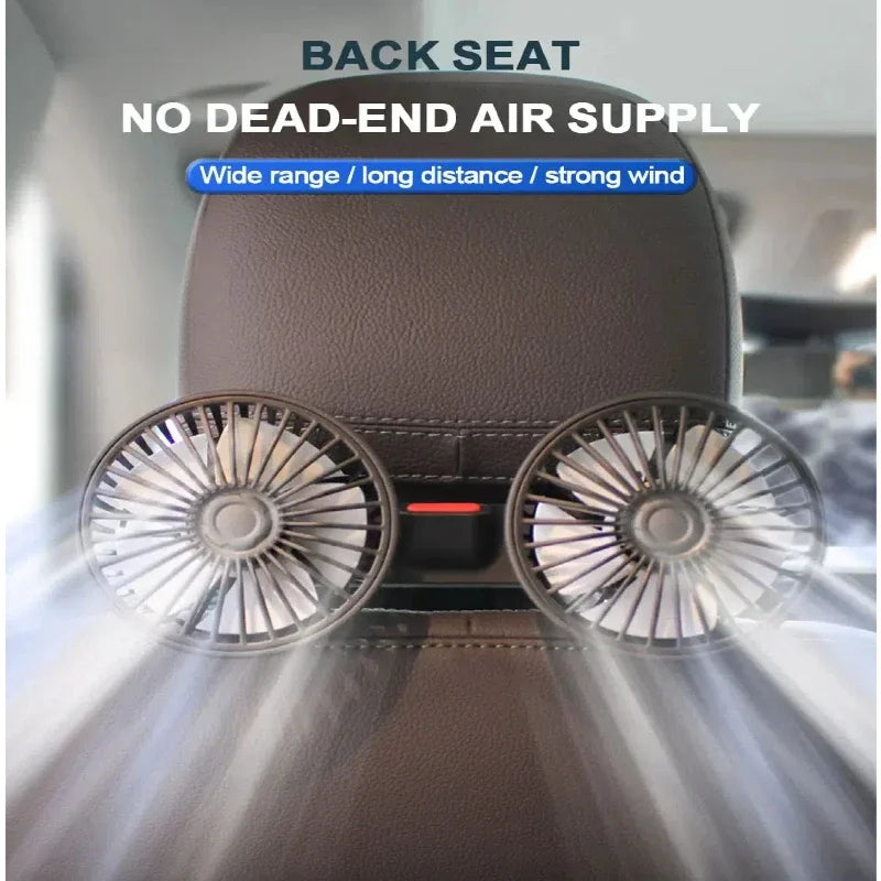 Car Seat Headrest Fan – 3-Speed USB Dual Head 360° Cooling