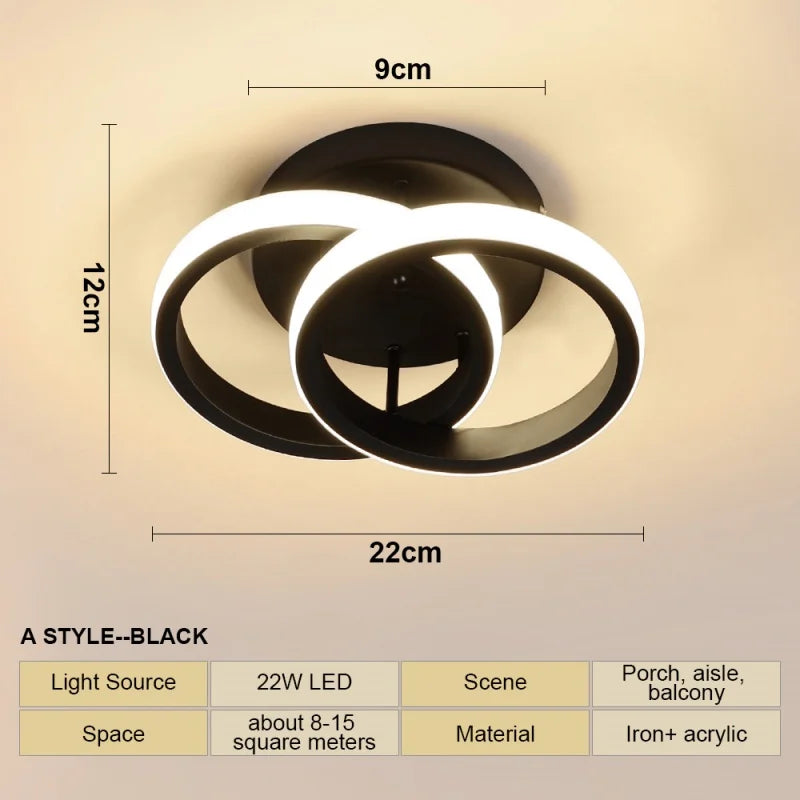 RUNTOIN 2-Ring Modern LED Ceiling Light | Hallway & Office