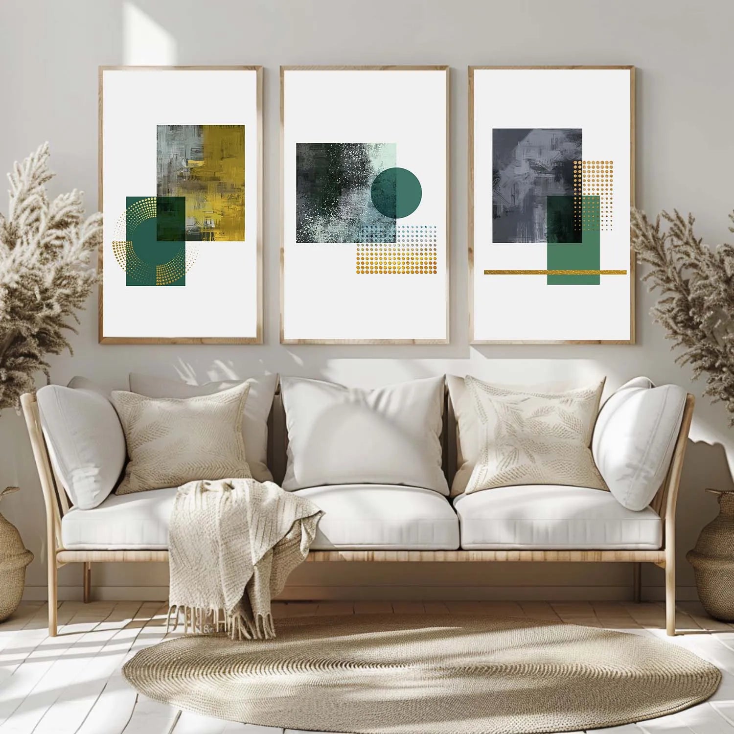 Nordic Geometric Canvas Wall Art | Green Yellow Abstract Print Canvas Wall Art Peaceful Pleasures Health and Wellness