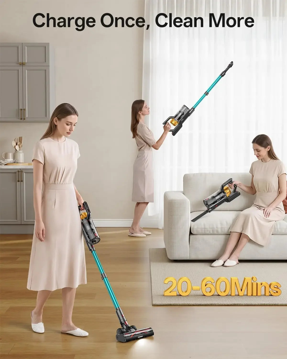 Powerful Cordless Vacuum Cleaner, 650W 55KPa Suction, 60-Min Runtime, LED Light for Pet Hair, Versatile for Home Use Peaceful Pleasures Health and Wellness