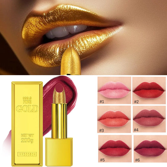 Glitter Sexy Lipstick Shimmer Gold Lipstick Long Lasting Waterproof Cosmetic Gold Brick Tube Valentine's Day Gift For Woman Peaceful Pleasures Health and Wellness