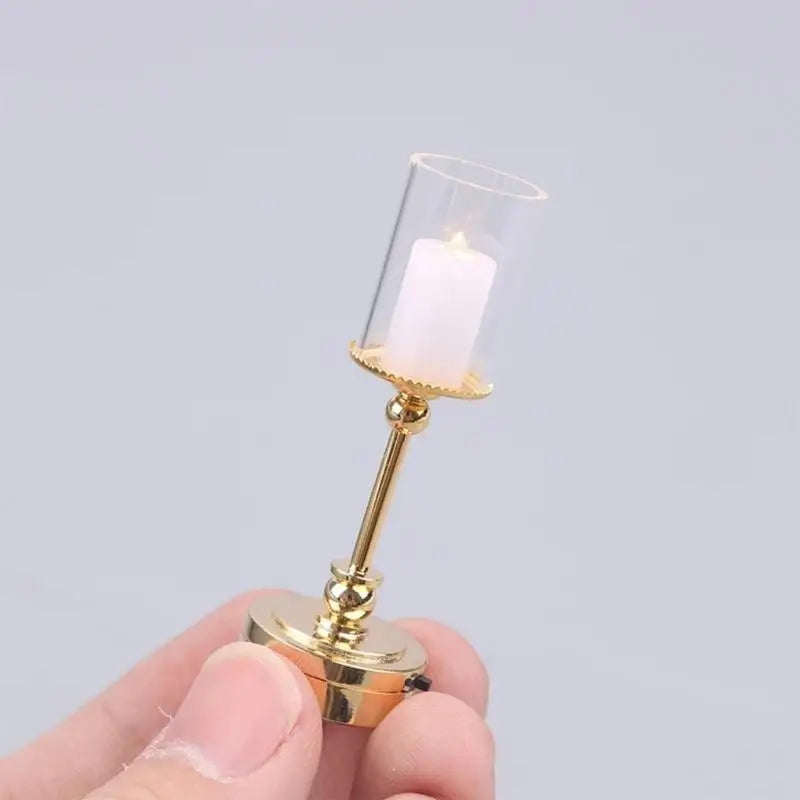 1/12 Miniature Dollhouse Table Lamp – Glass Shade & Metal Base