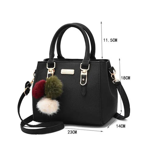 Women's PU Leather Tote Bag | Pom-Pom Crossbody Shoulder Handbag Women's Tote Handbag Oasis Select