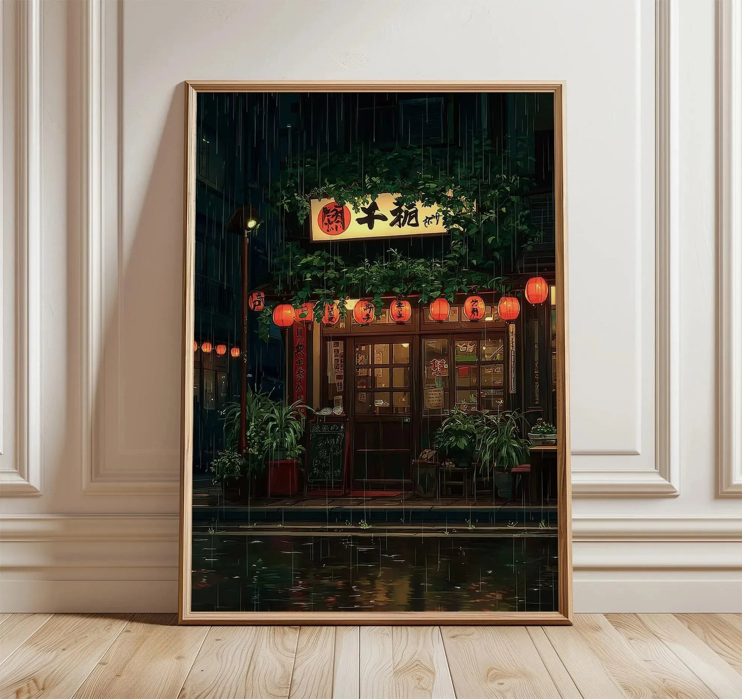 Anime Ramen Shop Gourmet Illustration Canvas Print City Street Scene Wall Poster for Modern Living Room Kitchen Home Decor Gifts Peaceful Pleasures Health and Wellness