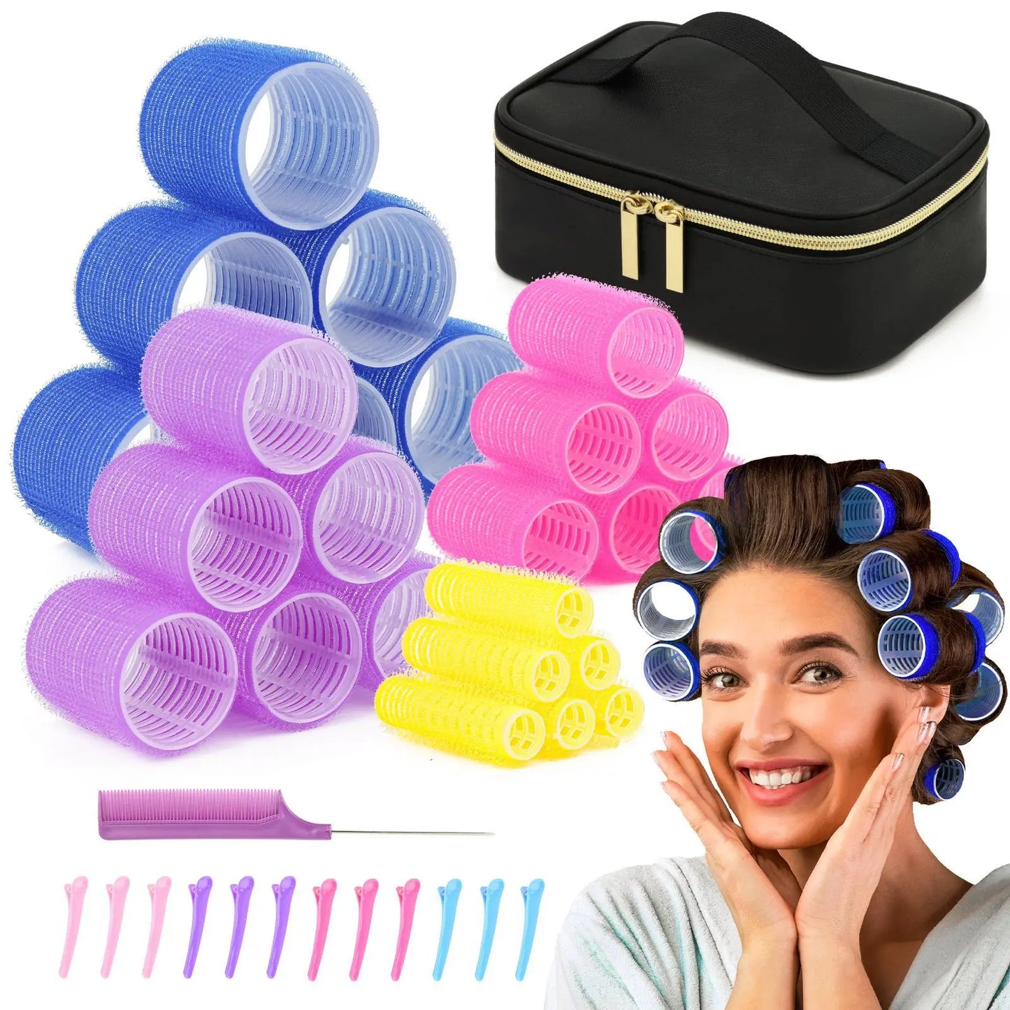 Air Bangs Curling Tube Large Cosmetic Bag Curler Set Bangs Curling Hair Diva Peaceful Pleasures Health and Wellness colorful