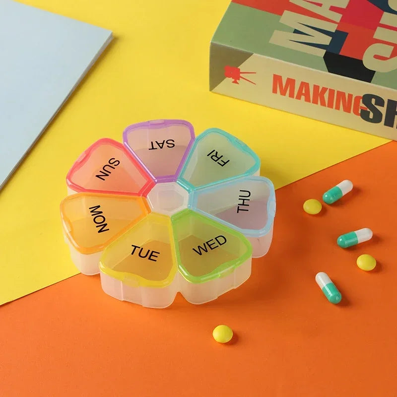 New 7 Days Round Portable Medicine Pill Box Mini Small Travel Vitamin Cases Container Organizer Storage Tablet Fish Oils Tools Peaceful Pleasures Health and Wellness NO.1