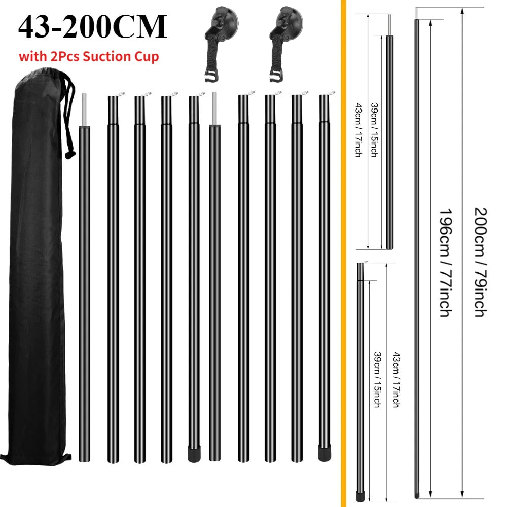 Car Tent Telescopic Pole with 2/4Pc Suction Cup Adjustable Aluminium Alloy Tent Rods for Trailor Hiking Camping Awning Shelters Peaceful Pleasures Health and Wellness 200CM Pole w 2Pc kit 1