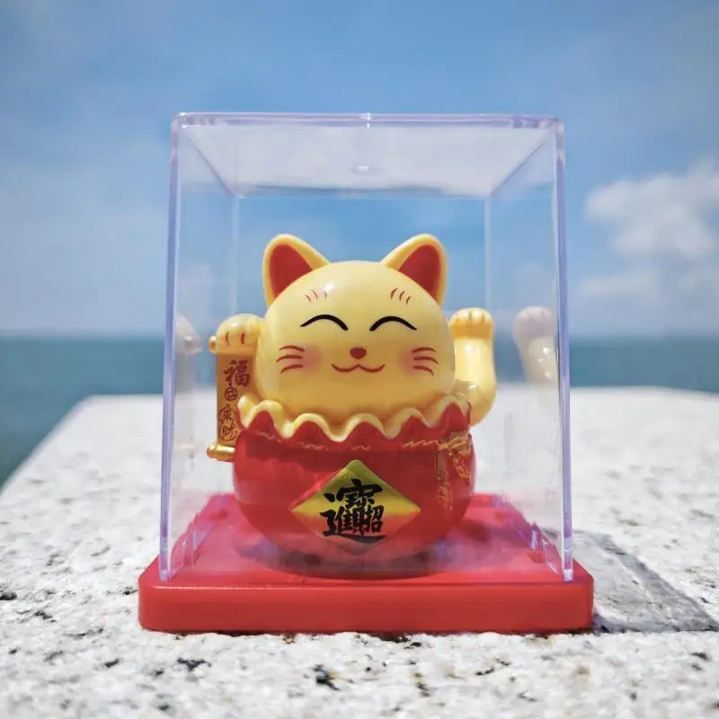 Solar Waving Lucky Cat Ornament | Mini 2" Desk Fortune Décor