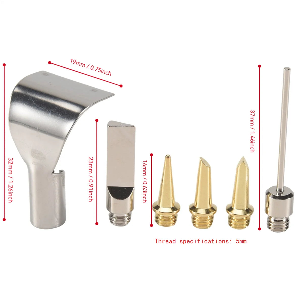 Y51A-6Pcs Replacement Copper Tips Nozzle Kit For Hs-1115K / Mt-100 Aerated Flame Butane Gas Soldering Iron Cordless Welding Tool Peaceful Pleasures Health and Wellness gold